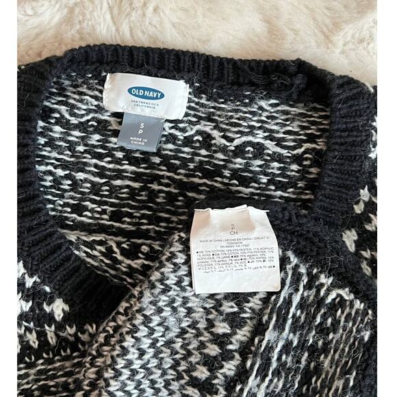 old navy women black white knit cotton jacquard sweater sz small crew neck - Picture 6 of 6